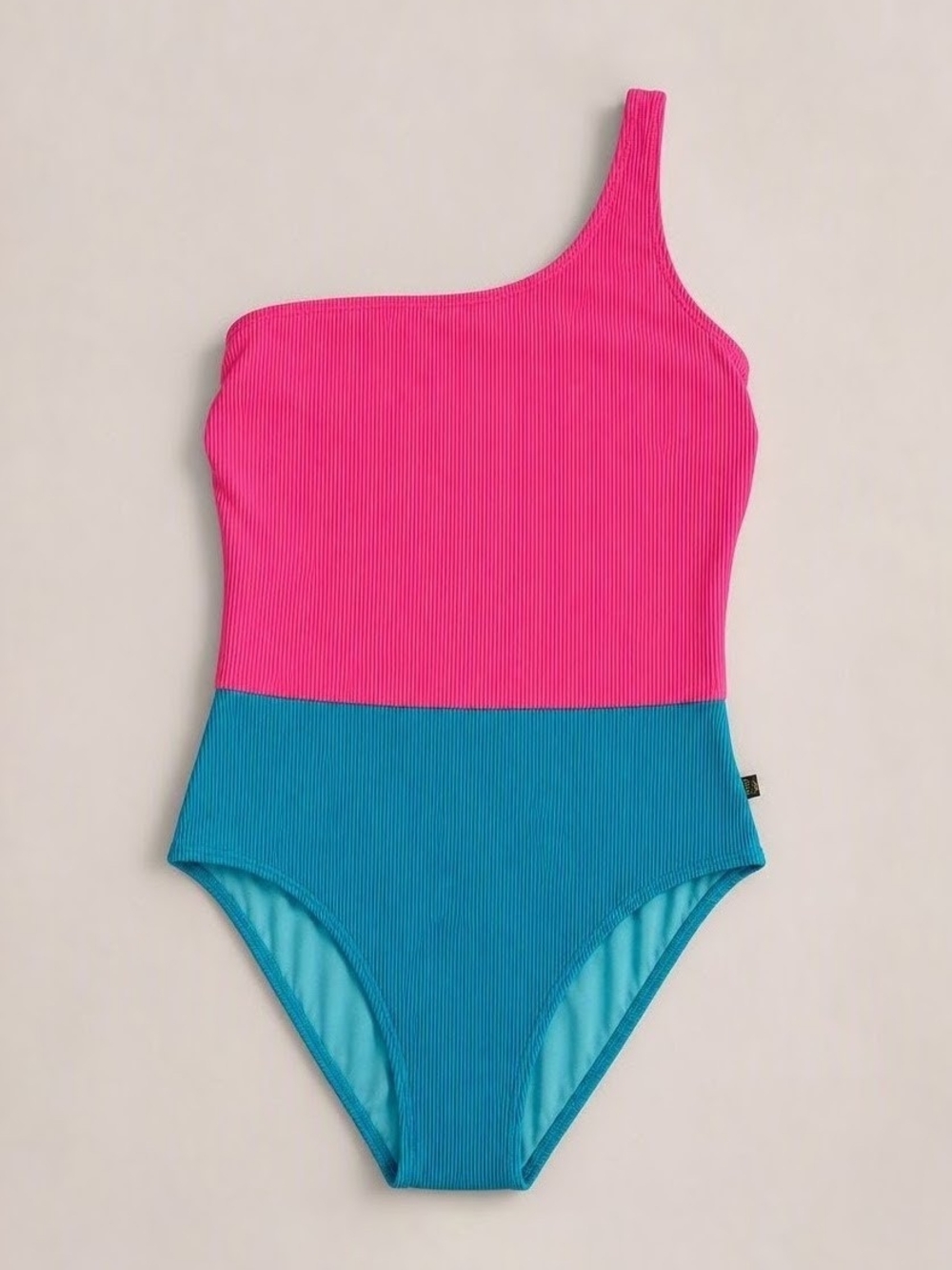La Vie en Rose Swimming Suit One shoulder strap magenta and cyan size L